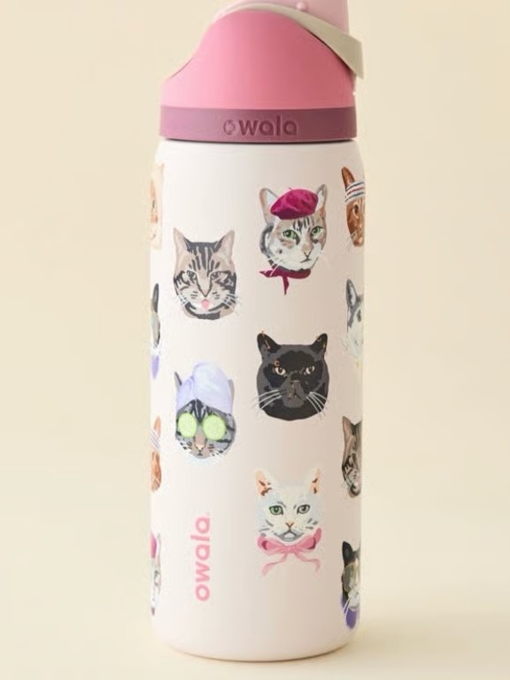 Owala Pink Cat Pattern Insulated Bottle - Cute Cat Faces
